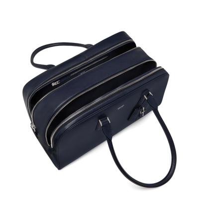 TOM FORD LEATHER NAVY SUPPLE GRAIN LEATHER DOUBLE ZIP BOWLING BAG