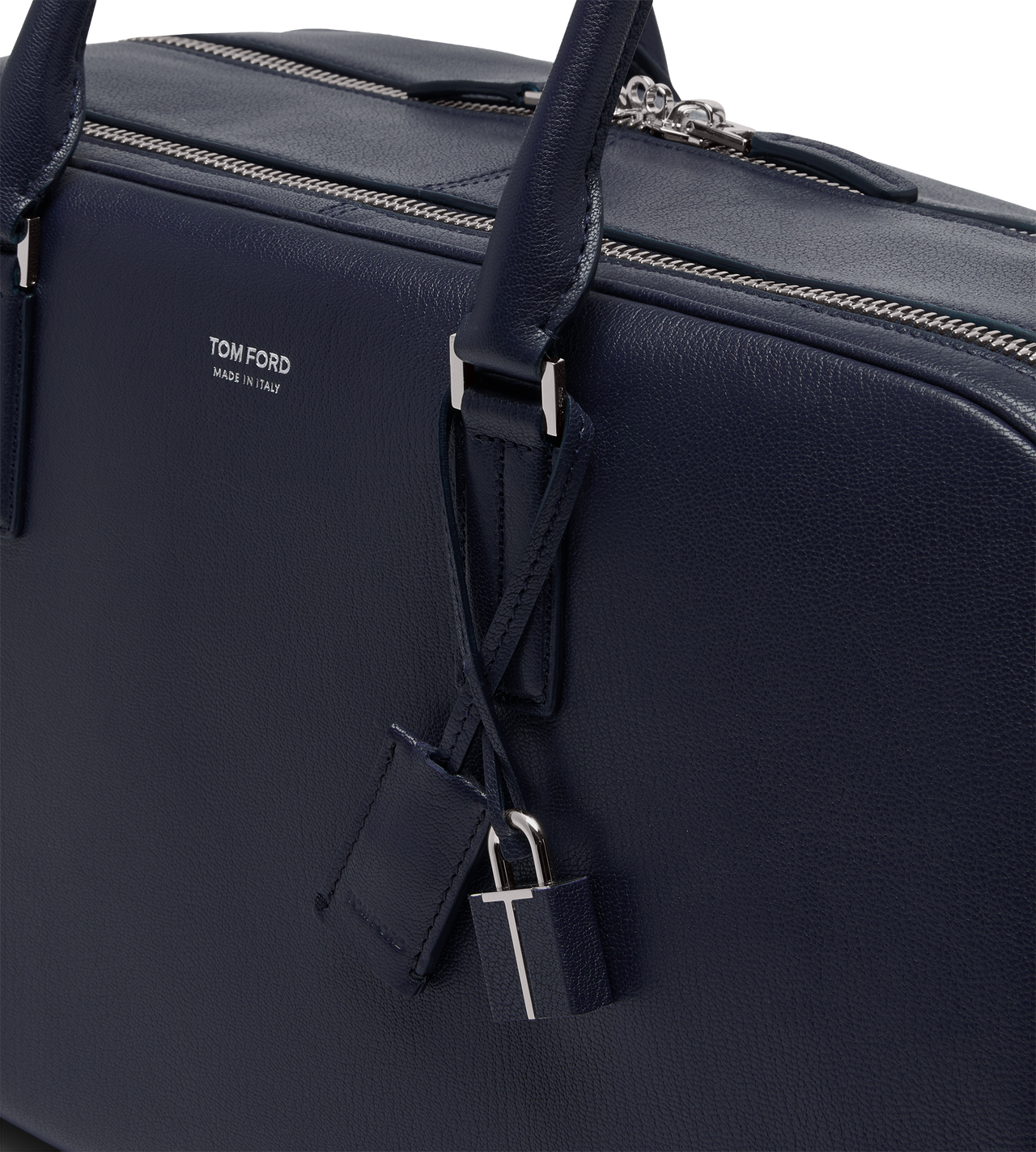 TOM FORD LEATHER NAVY SUPPLE GRAIN LEATHER DOUBLE ZIP BOWLING BAG
