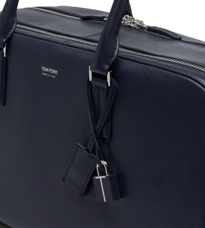TOM FORD LEATHER NAVY SUPPLE GRAIN LEATHER DOUBLE ZIP BOWLING BAG