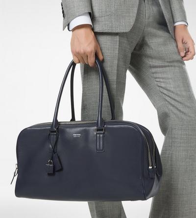 TOM FORD LEATHER NAVY SUPPLE GRAIN LEATHER DOUBLE ZIP BOWLING BAG