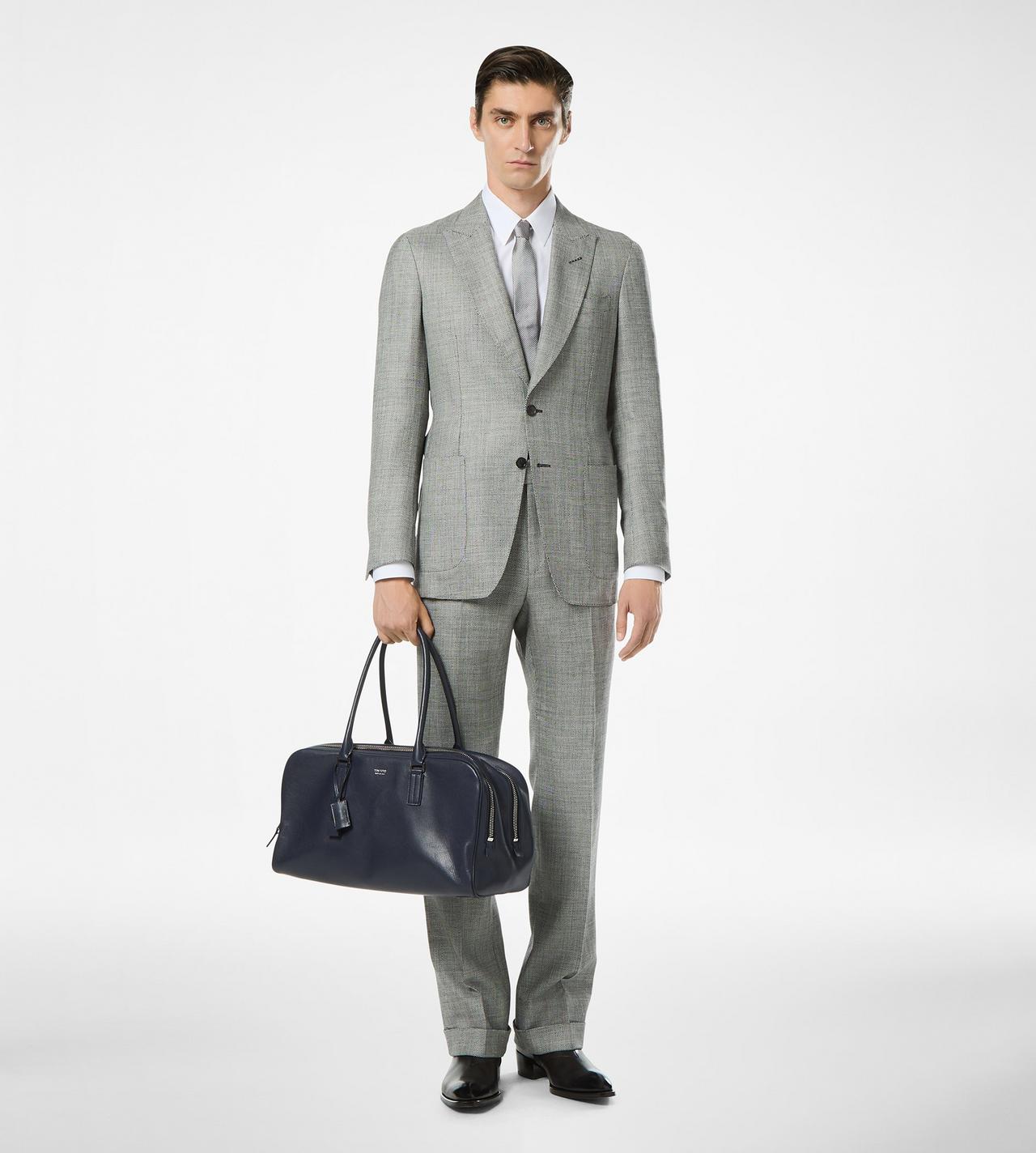 TOM FORD LEATHER NAVY SUPPLE GRAIN LEATHER DOUBLE ZIP BOWLING BAG