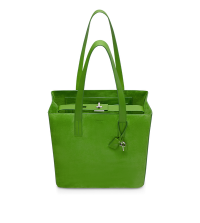 TOM FORD LEATHER SUMMER GREEN CASHMERE SUEDE NORTH SOUTH TOTE