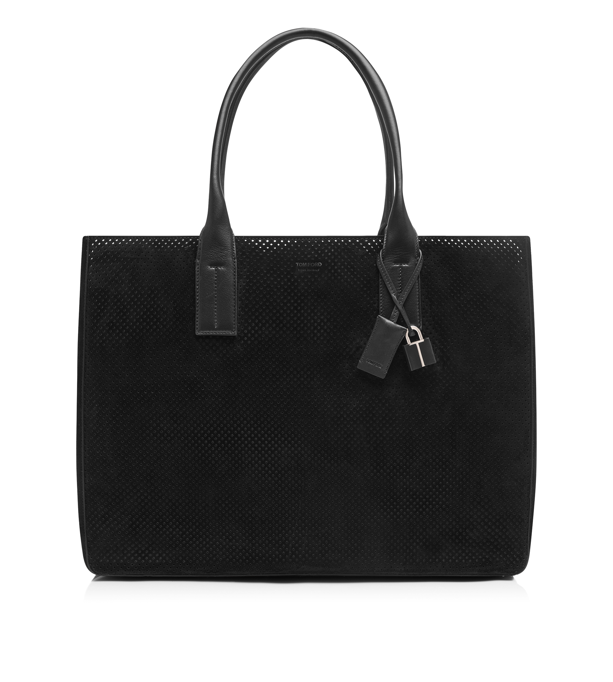PERFORATED CASHMERE SUEDE T-LINE EAST-WEST TOTE