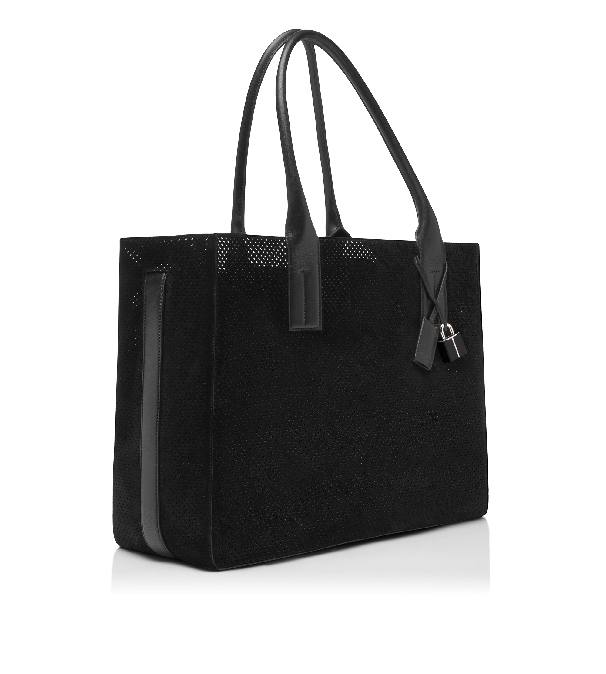 PERFORATED CASHMERE SUEDE T-LINE EAST-WEST TOTE