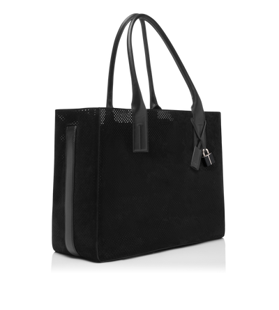 PERFORATED CASHMERE SUEDE T-LINE EAST-WEST TOTE image number 1