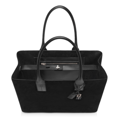 PERFORATED CASHMERE SUEDE T-LINE EAST-WEST TOTE image number 2
