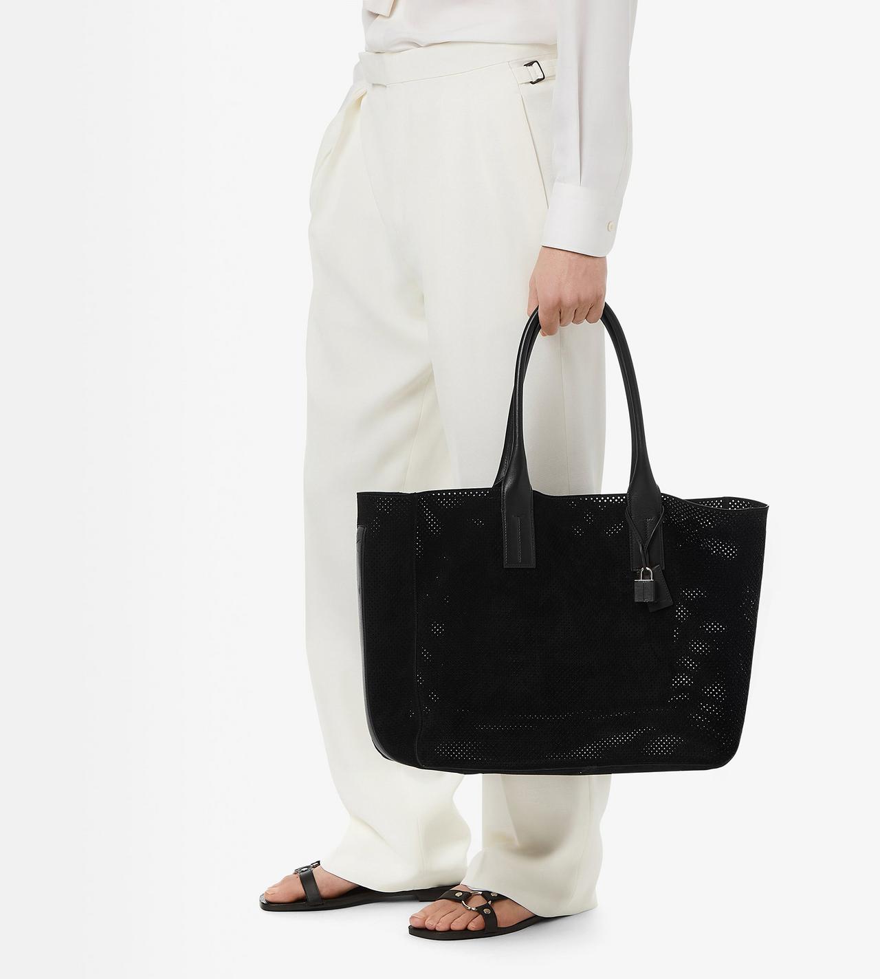 PERFORATED CASHMERE SUEDE T-LINE EAST-WEST TOTE image number 4
