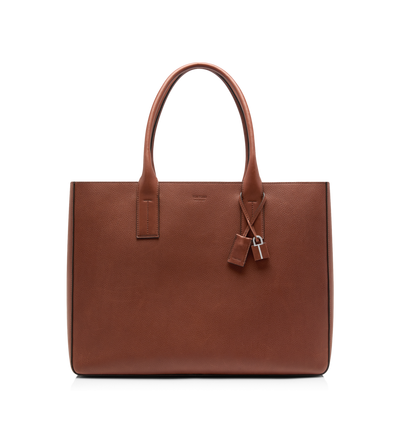 TOM FORD LEATHER BRUNETTE GRAIN LEATHER T-LINE EAST-WEST TOTE