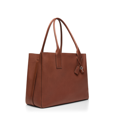 TOM FORD LEATHER BRUNETTE GRAIN LEATHER T-LINE EAST-WEST TOTE