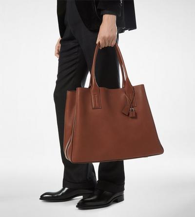 TOM FORD LEATHER BRUNETTE GRAIN LEATHER T-LINE EAST-WEST TOTE