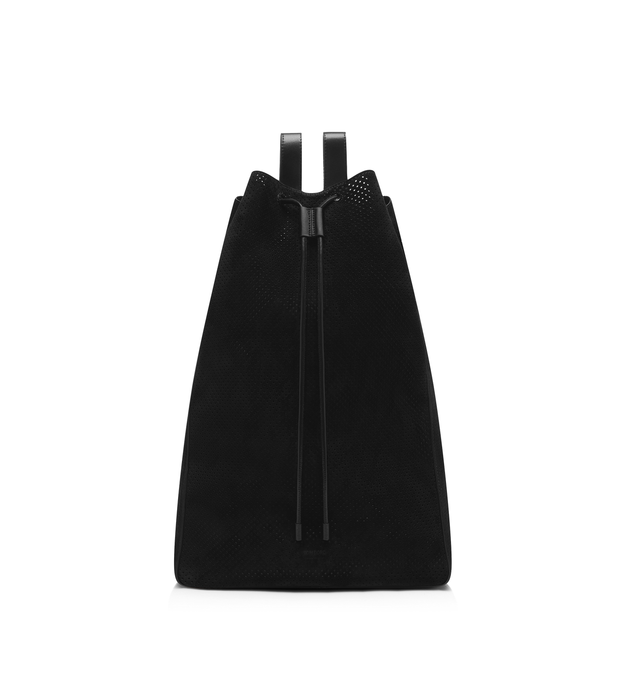 TOM FORD LEATHER BLACK PERFORATED CASHMERE SUEDE T-LINE DRAWSTRING SAC