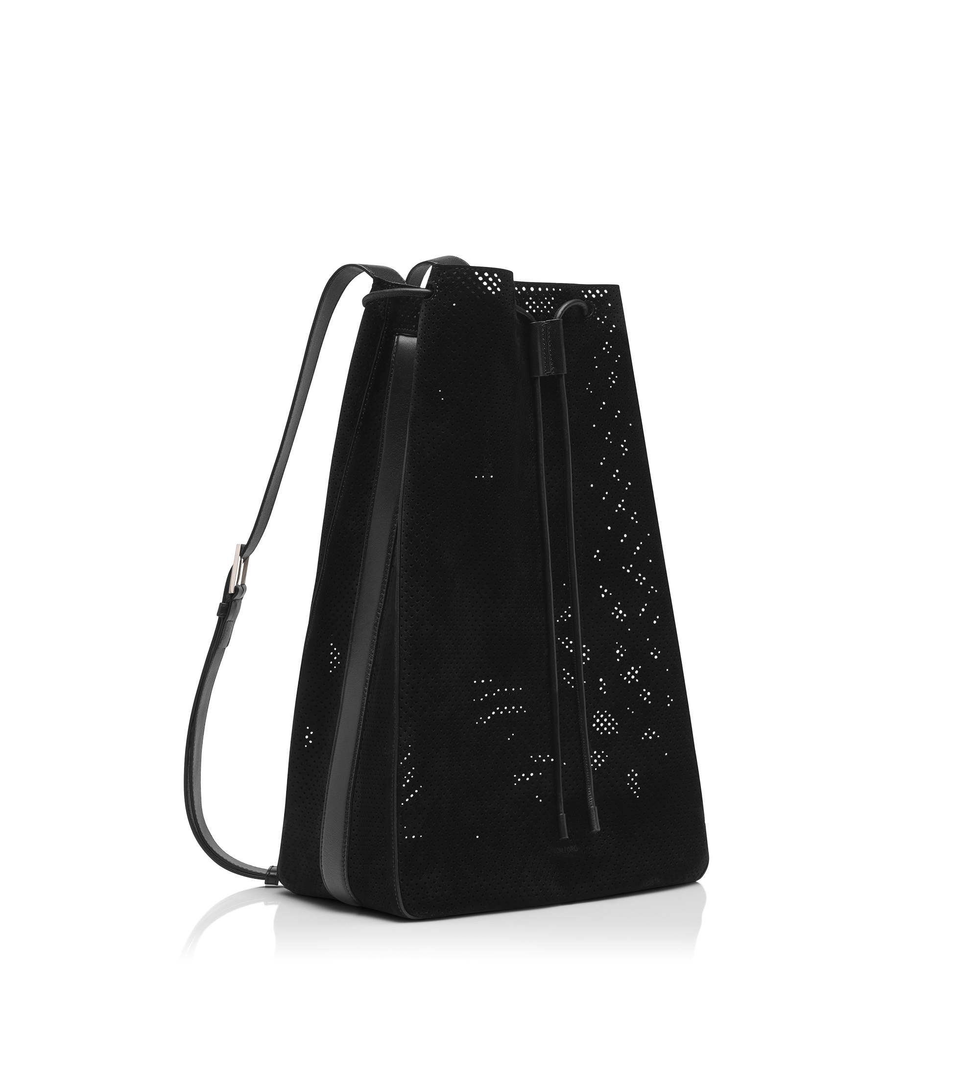 PERFORATED CASHMERE SUEDE T-LINE DRAWSTRING SAC