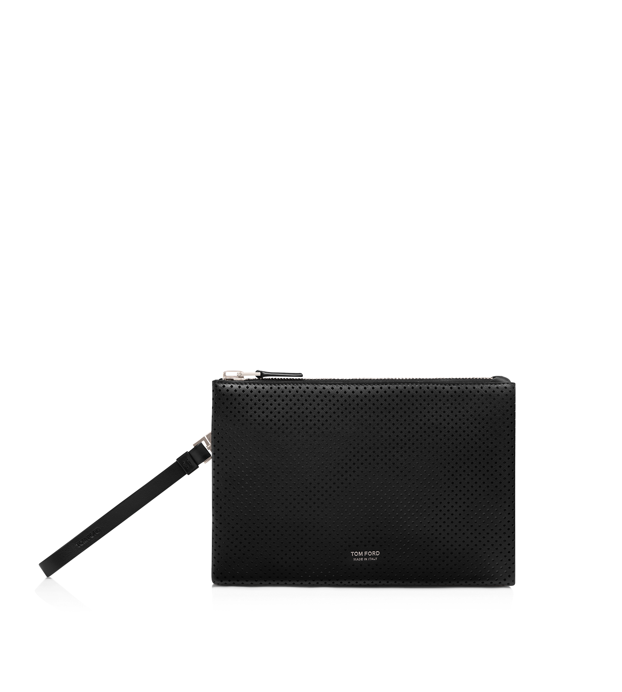 PERFORATED LEATHER MINIMAL SLIM POUCH WITH WRISTLET
