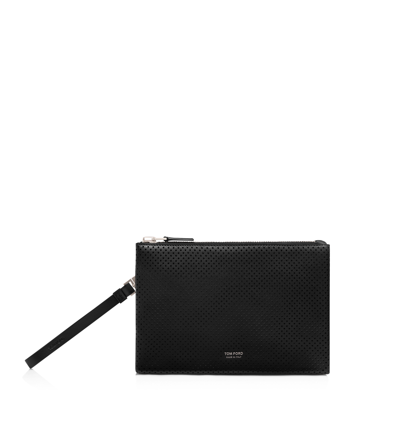 PERFORATED LEATHER MINIMAL SLIM POUCH WITH WRISTLET image number 0