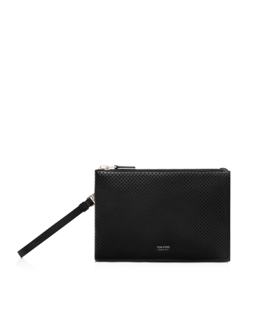 PERFORATED LEATHER MINIMAL SLIM POUCH WITH WRISTLET image number 0