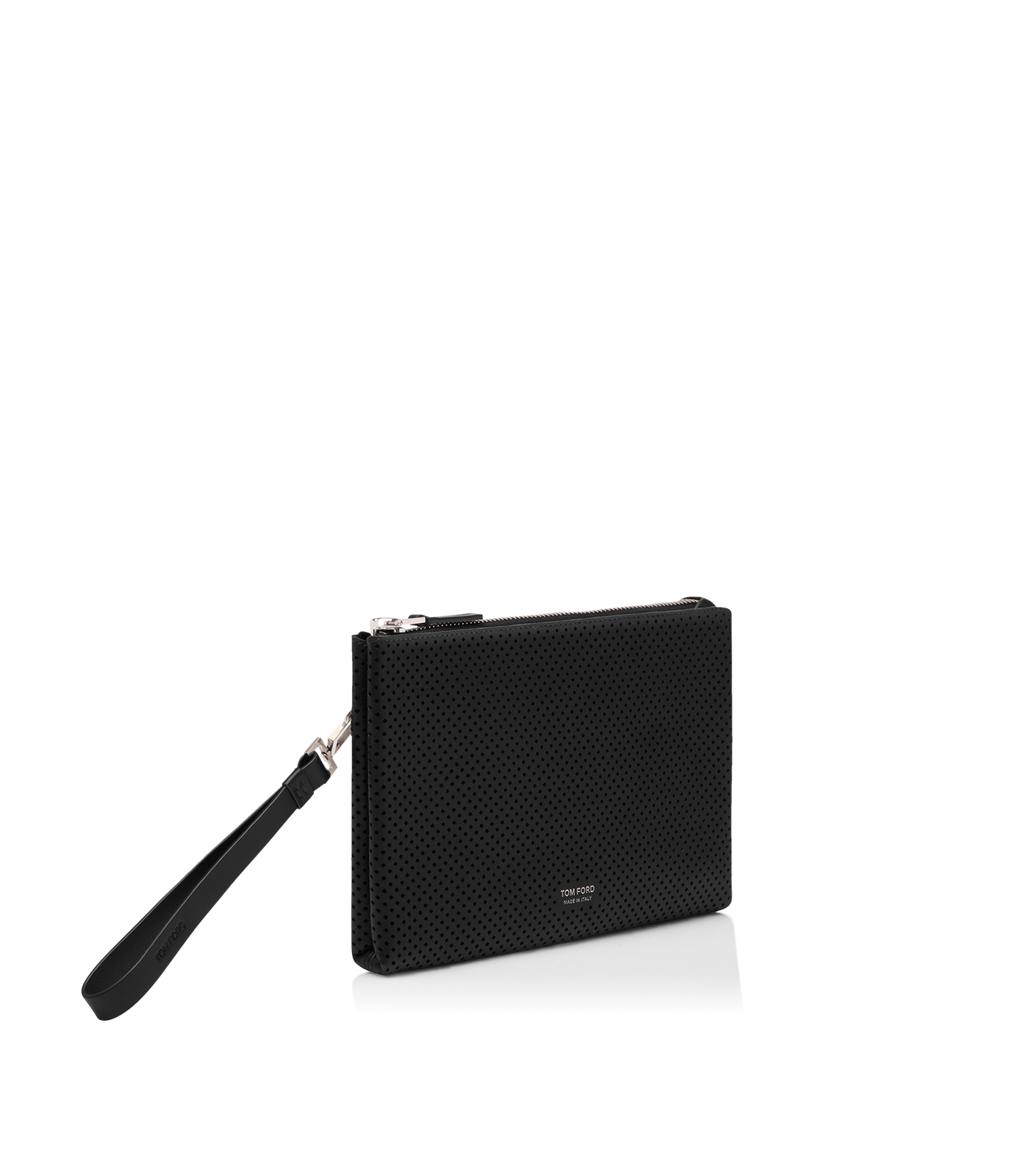 PERFORATED LEATHER MINIMAL SLIM POUCH WITH WRISTLET image number 1