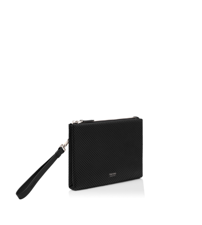 PERFORATED LEATHER MINIMAL SLIM POUCH WITH WRISTLET image number 1