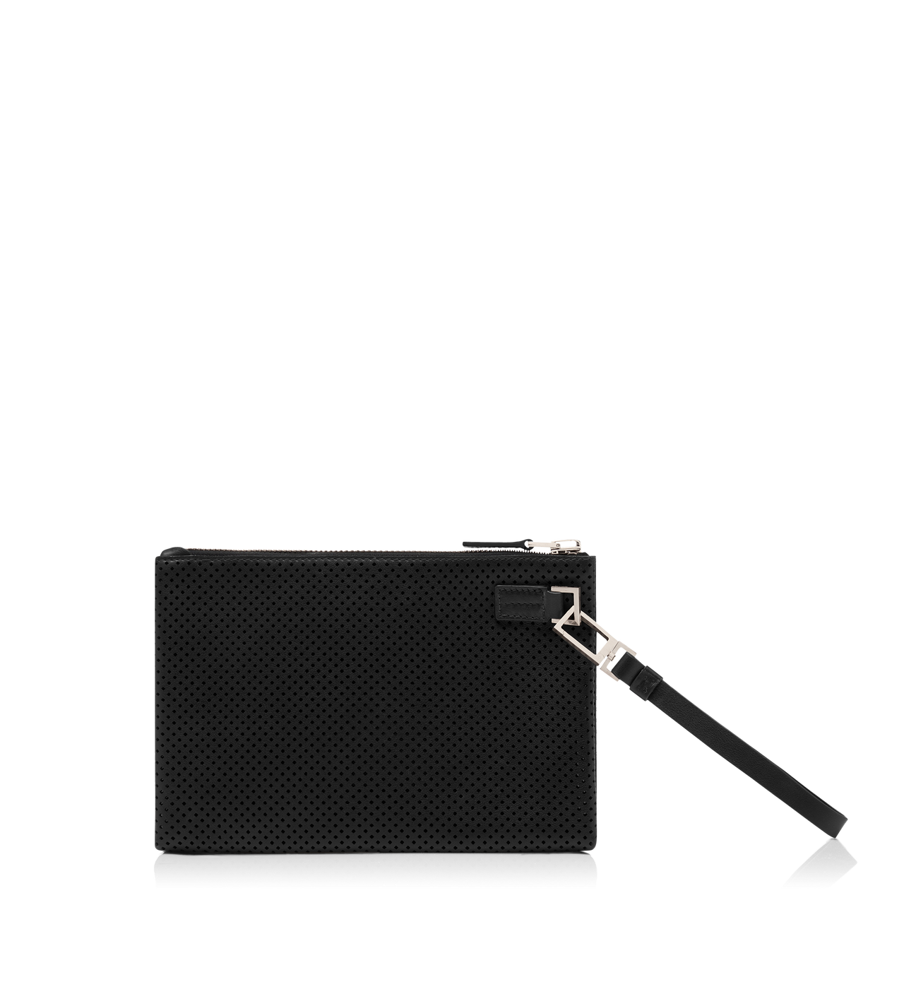 PERFORATED LEATHER MINIMAL SLIM POUCH WITH WRISTLET image number 2