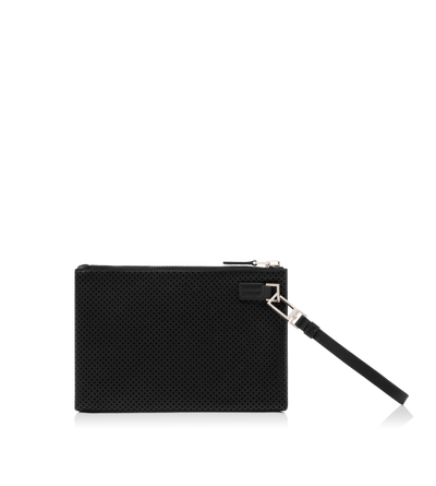 PERFORATED LEATHER MINIMAL SLIM POUCH WITH WRISTLET image number 2