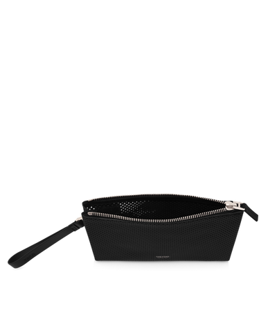 PERFORATED LEATHER MINIMAL SLIM POUCH WITH WRISTLET image number 3