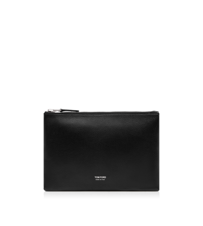 GRAIN LEATHER MINIMAL SLIM POUCH WITH WRISTLET