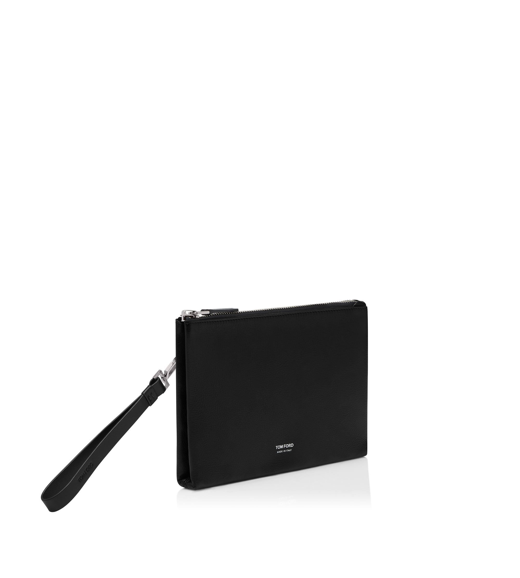 GRAIN LEATHER MINIMAL SLIM POUCH WITH WRISTLET