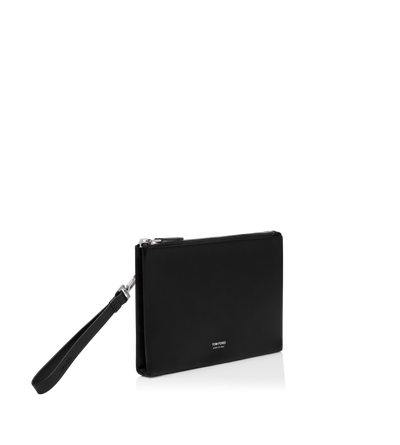 GRAIN LEATHER MINIMAL SLIM POUCH WITH WRISTLET image number 1