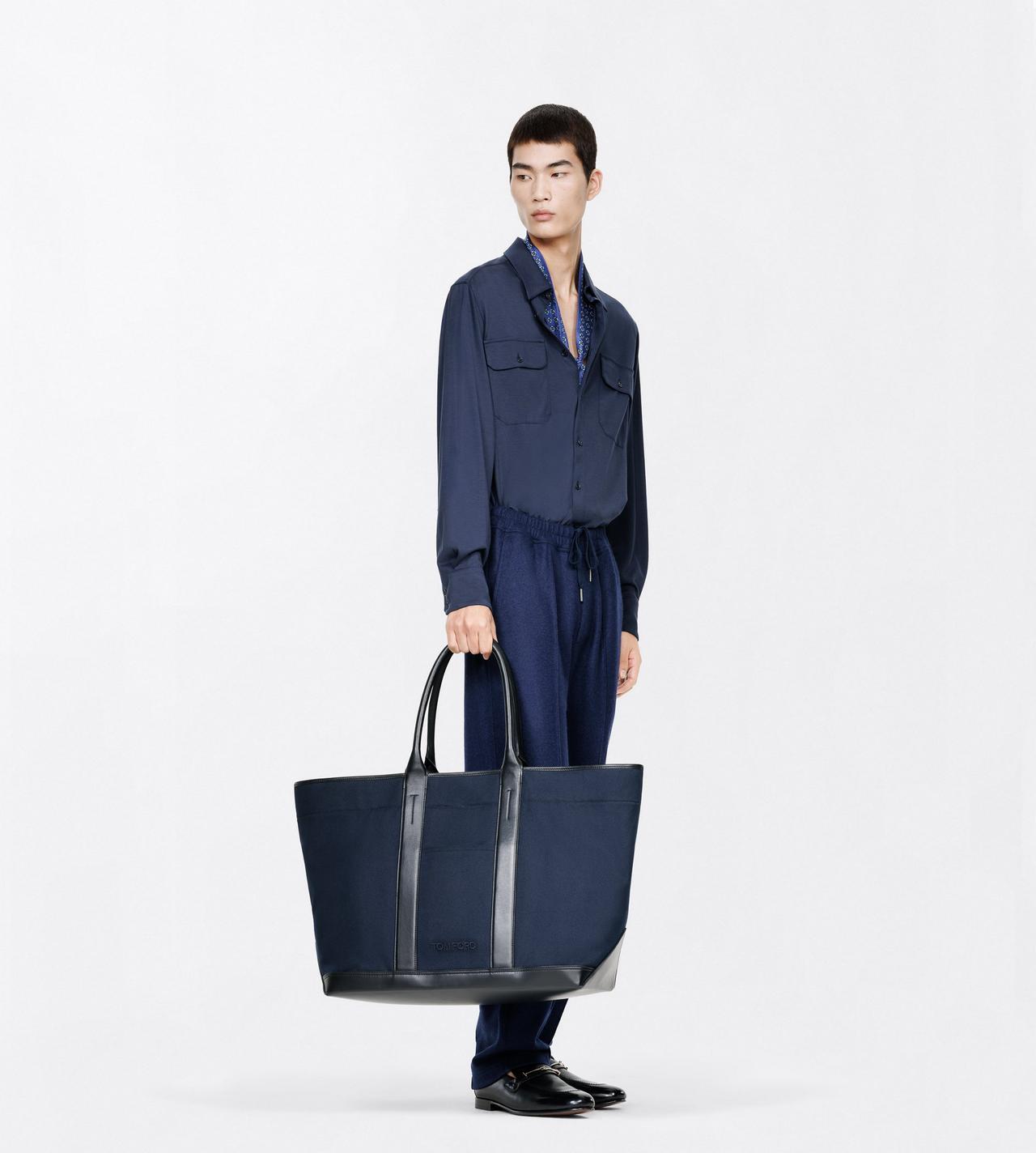 TOM FORD CANVAS NAVY + BLACK LARGE CANVAS TOTE