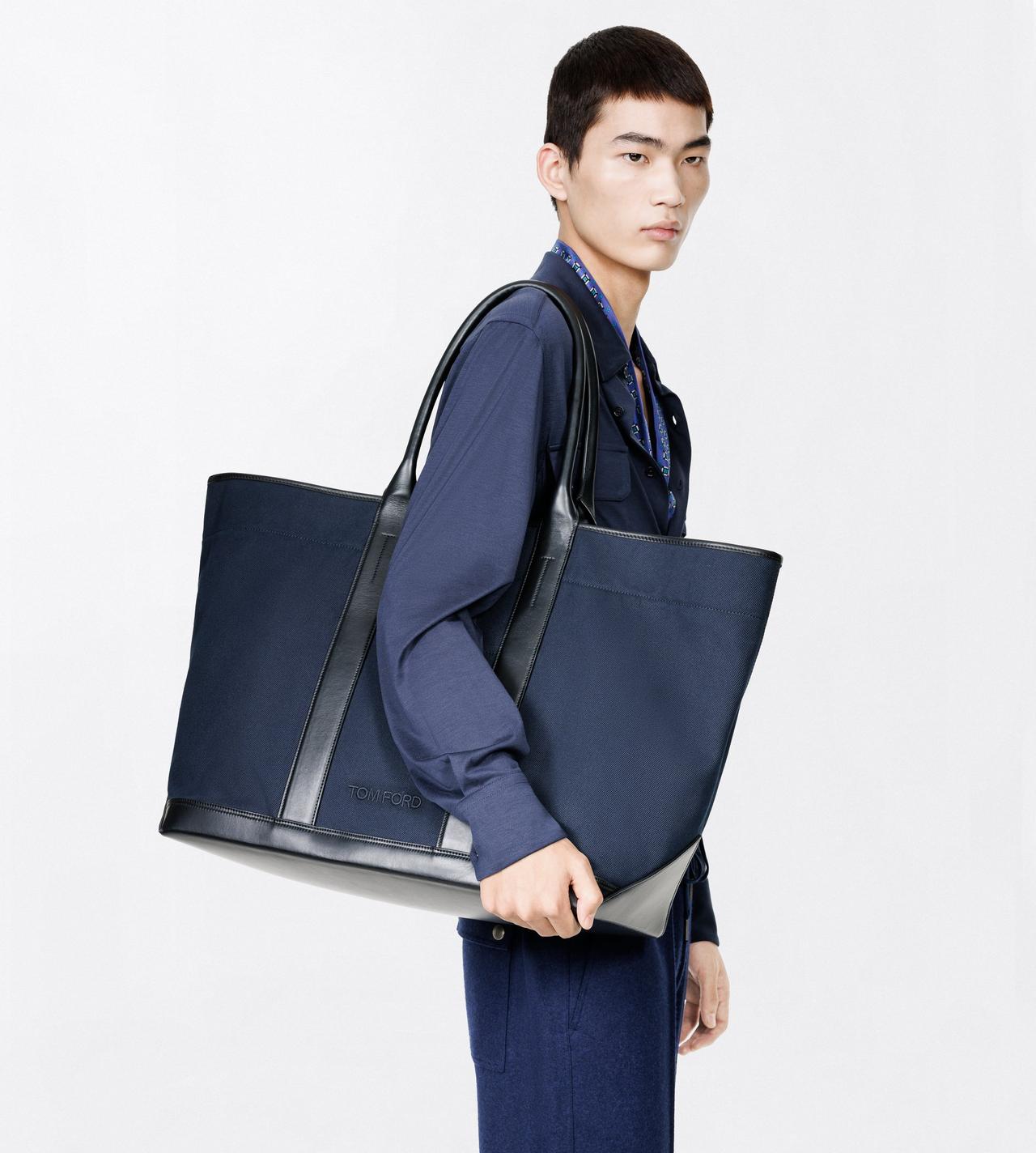 TOM FORD CANVAS NAVY + BLACK LARGE CANVAS TOTE