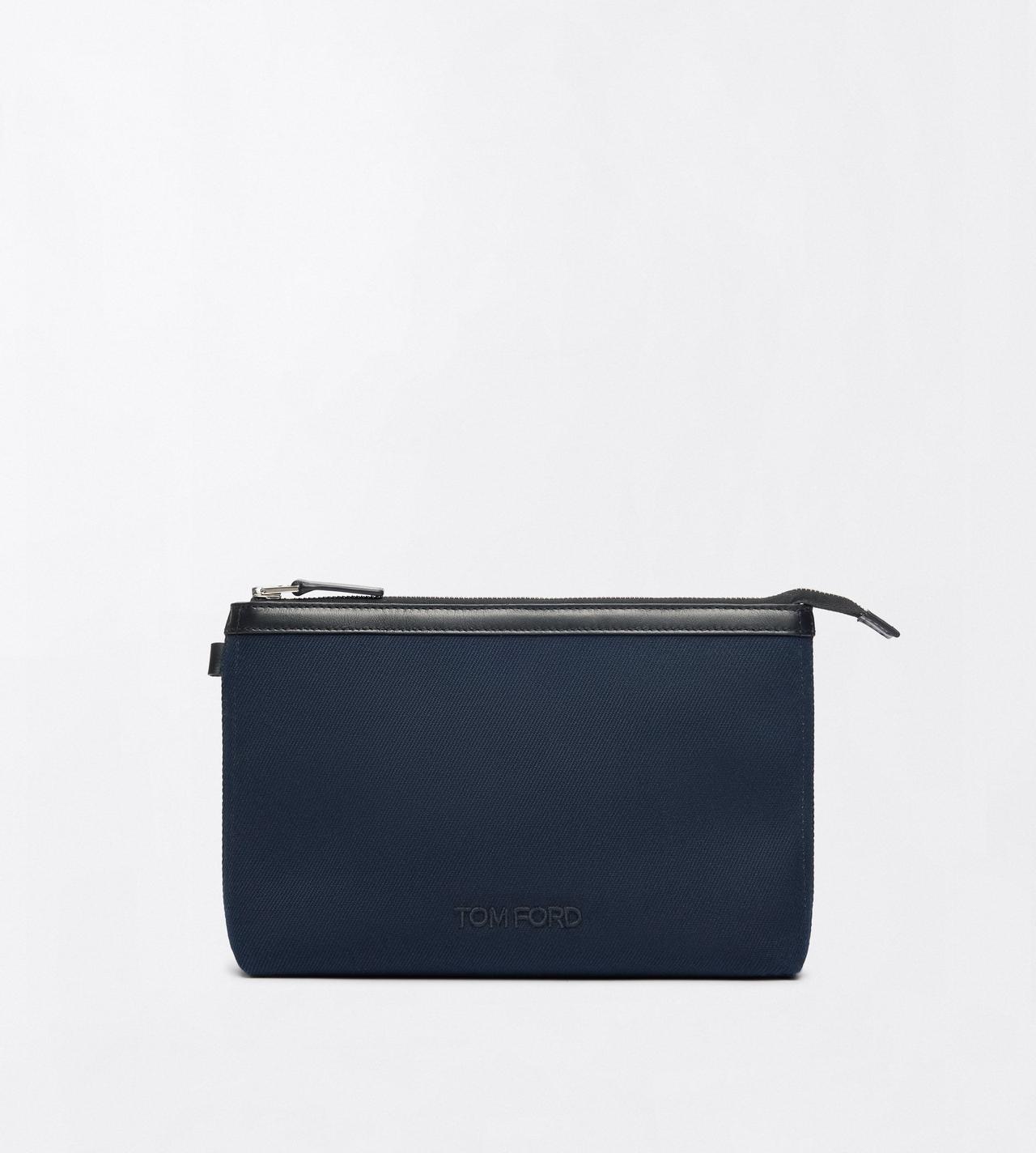 TOM FORD CANVAS NAVY + BLACK SMALL CANVAS POUCH WITH WRISTLET