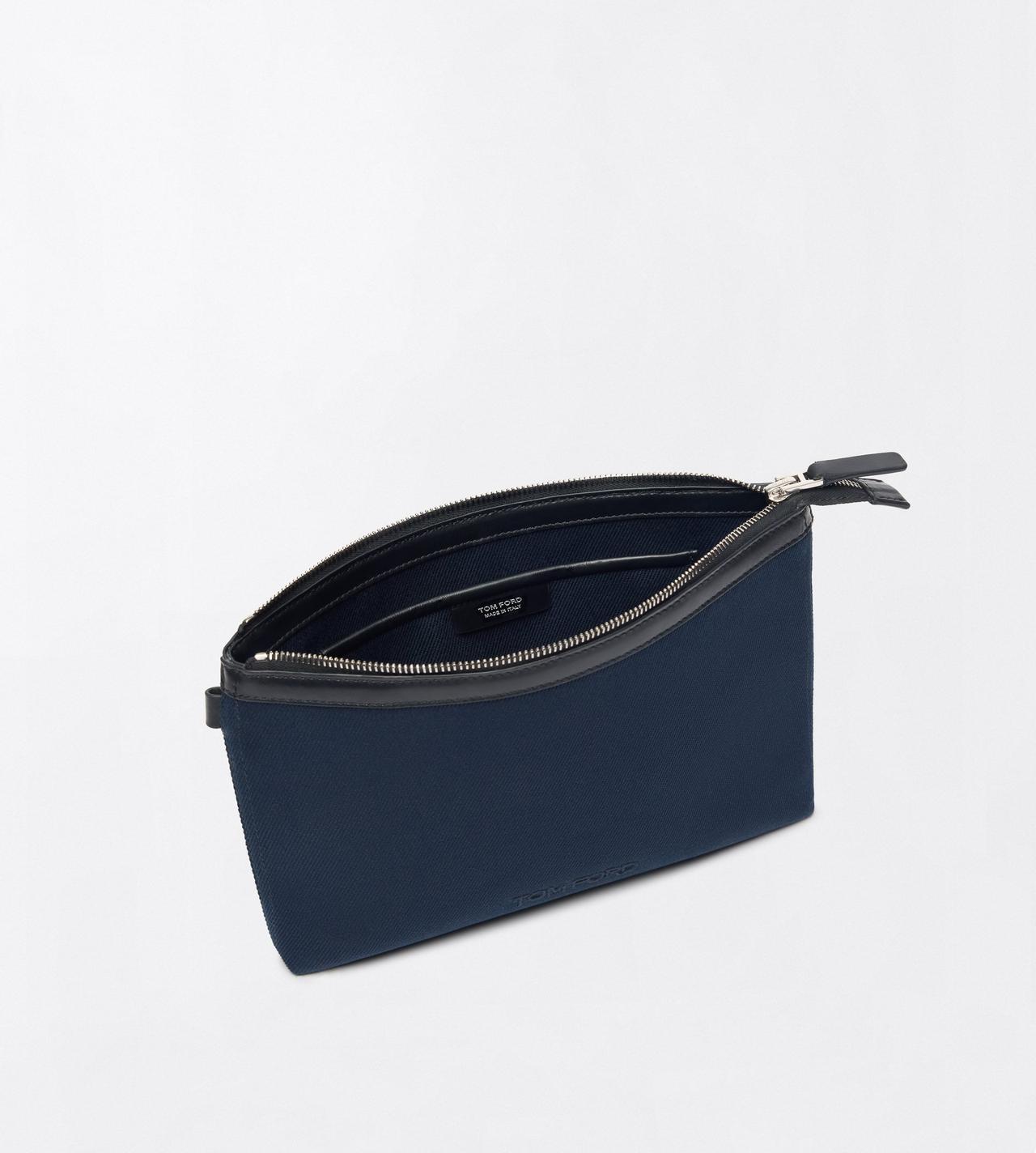 TOM FORD CANVAS NAVY + BLACK SMALL CANVAS POUCH WITH WRISTLET