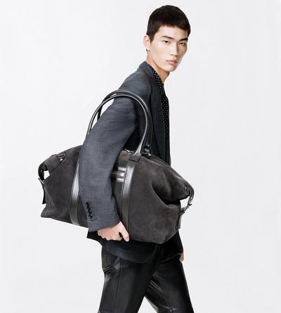 TOM FORD LEATHER CHARCOAL GREY SUEDE BUCKLEY HOLDALL