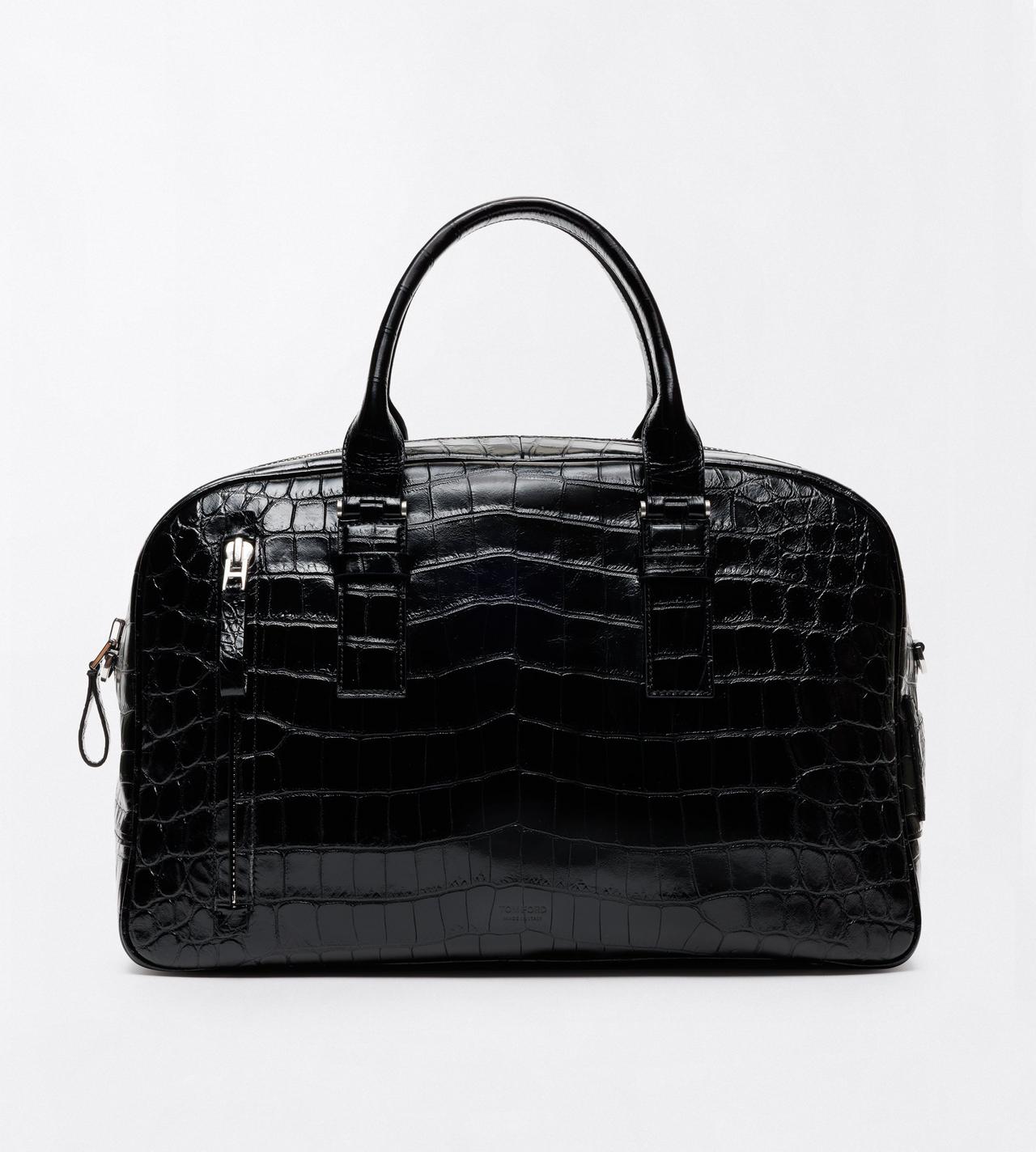 TOM FORD LEATHER BLACK TUMBLED SOFT PRINTED CROC VICTOR BOWLING BAG