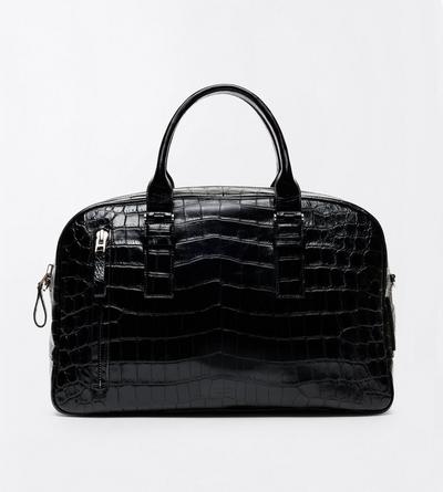 TOM FORD LEATHER BLACK TUMBLED SOFT PRINTED CROC VICTOR BOWLING BAG
