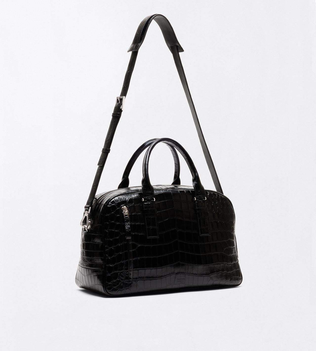 TOM FORD LEATHER BLACK TUMBLED SOFT PRINTED CROC VICTOR BOWLING BAG