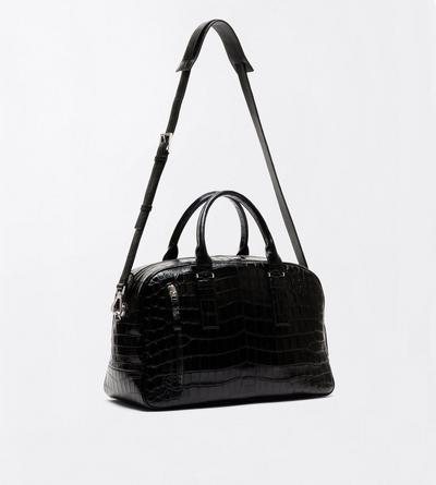 TOM FORD LEATHER BLACK TUMBLED SOFT PRINTED CROC VICTOR BOWLING BAG
