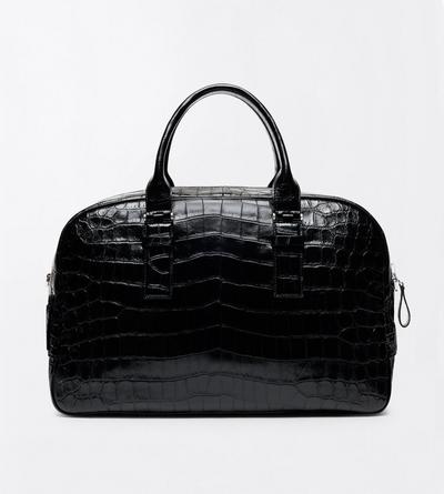 TOM FORD LEATHER BLACK TUMBLED SOFT PRINTED CROC VICTOR BOWLING BAG