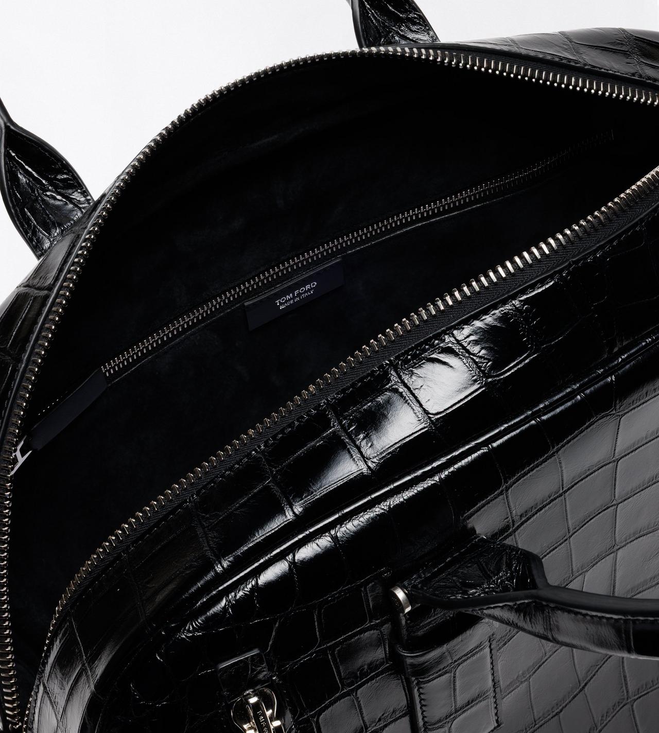 TOM FORD LEATHER BLACK TUMBLED SOFT PRINTED CROC VICTOR BOWLING BAG