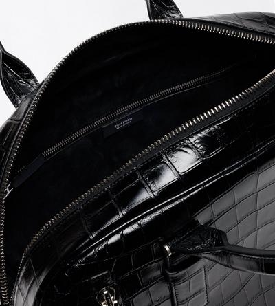 TOM FORD LEATHER BLACK TUMBLED SOFT PRINTED CROC VICTOR BOWLING BAG