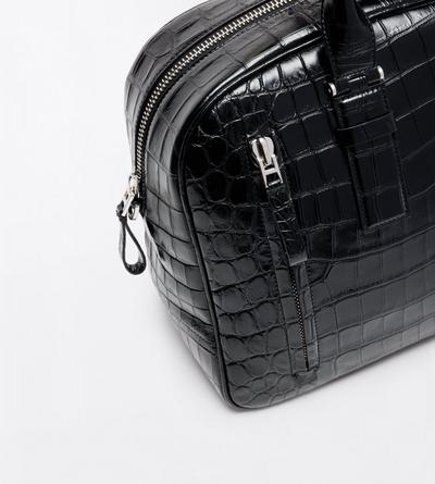 TOM FORD LEATHER BLACK TUMBLED SOFT PRINTED CROC VICTOR BOWLING BAG