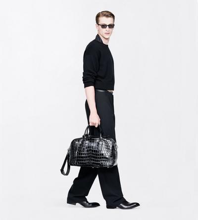 TOM FORD LEATHER BLACK TUMBLED SOFT PRINTED CROC VICTOR BOWLING BAG