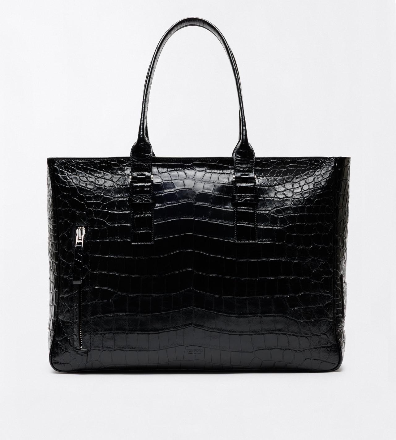 TOM FORD LEATHER BLACK SOFT PRINTED CROC VICTOR TOTE