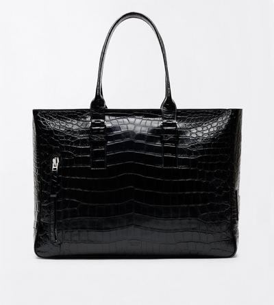 TOM FORD LEATHER BLACK SOFT PRINTED CROC VICTOR TOTE