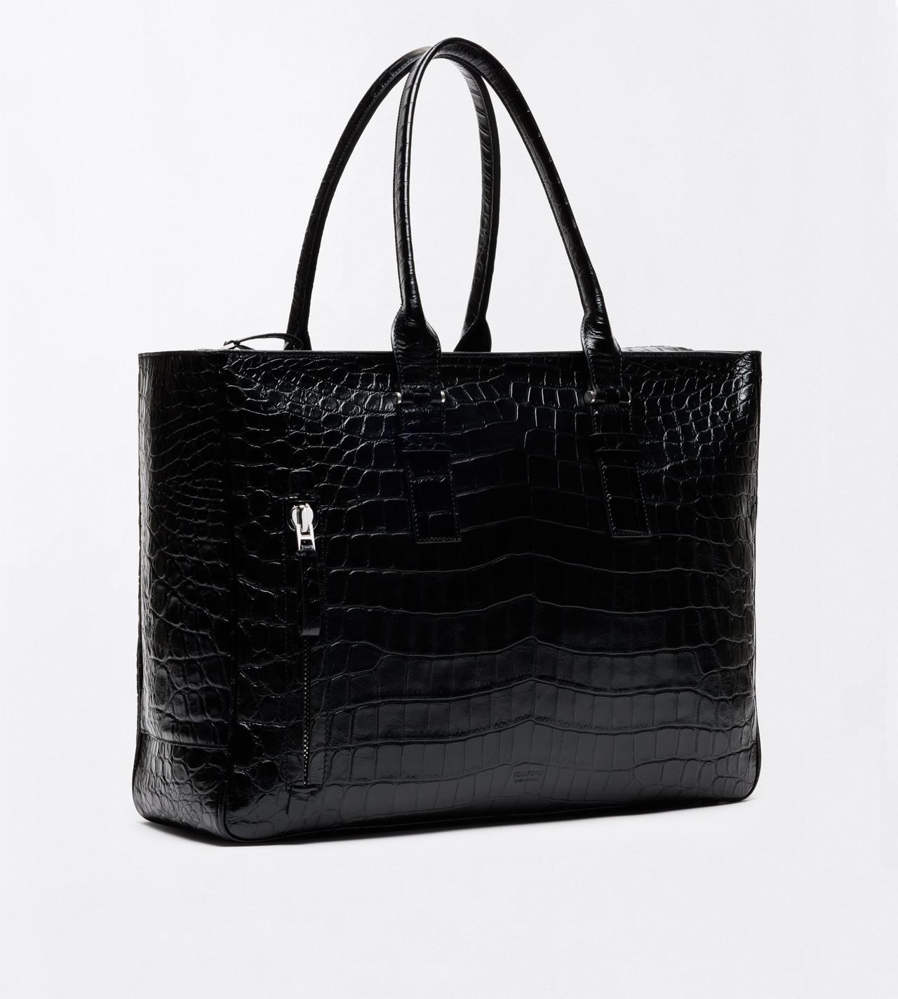 TOM FORD LEATHER BLACK SOFT PRINTED CROC VICTOR TOTE