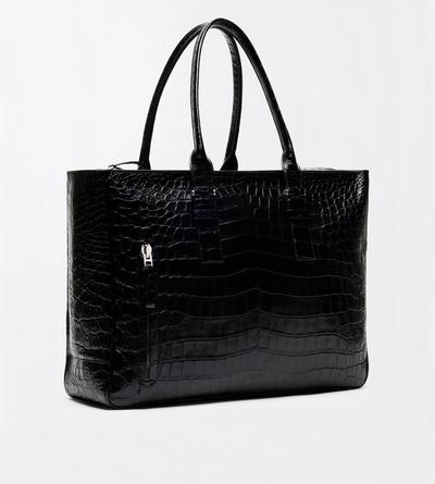 TOM FORD LEATHER BLACK SOFT PRINTED CROC VICTOR TOTE