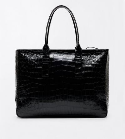 TOM FORD LEATHER BLACK SOFT PRINTED CROC VICTOR TOTE