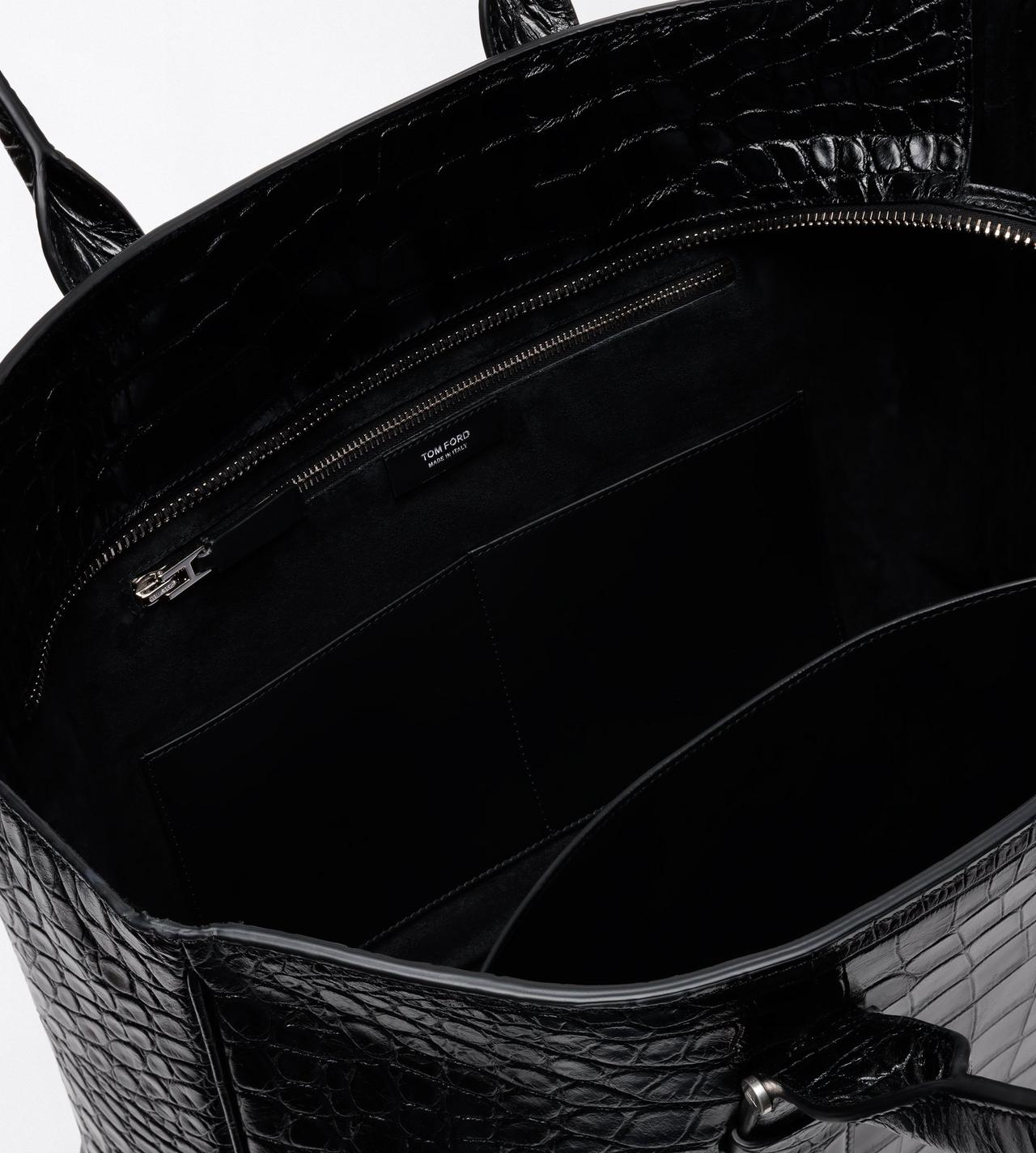 TOM FORD LEATHER BLACK SOFT PRINTED CROC VICTOR TOTE