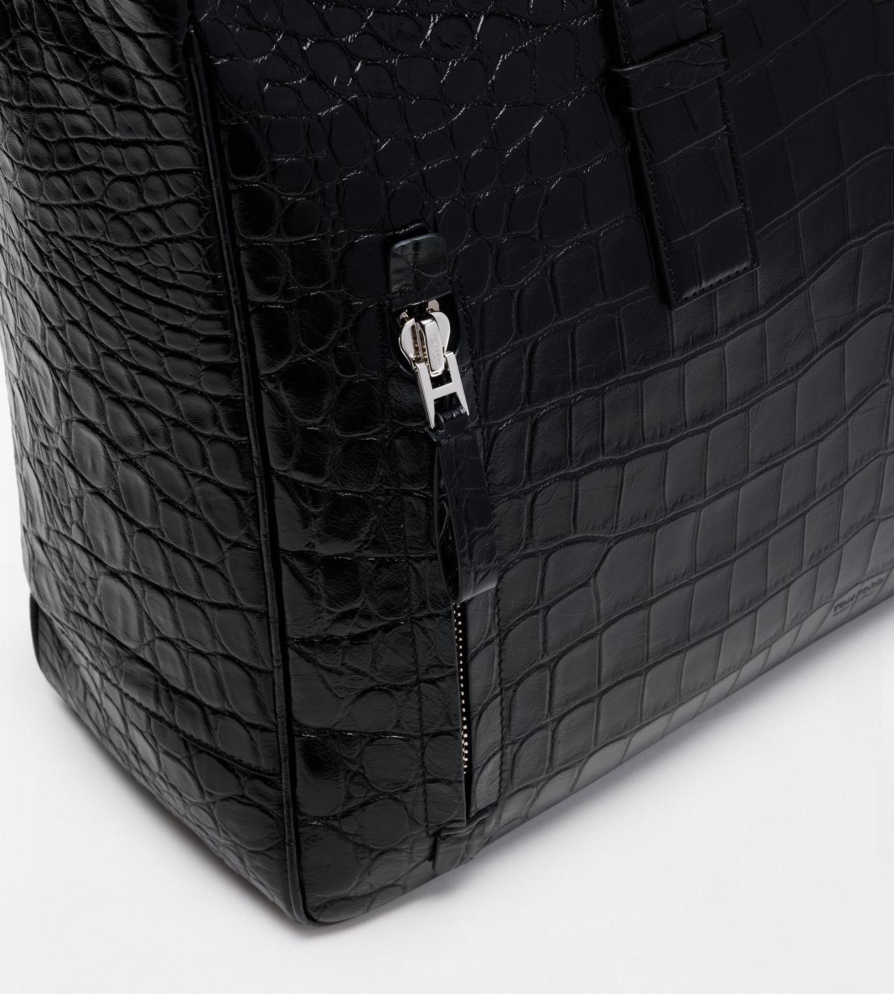TOM FORD LEATHER BLACK SOFT PRINTED CROC VICTOR TOTE