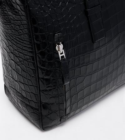 TOM FORD LEATHER BLACK SOFT PRINTED CROC VICTOR TOTE