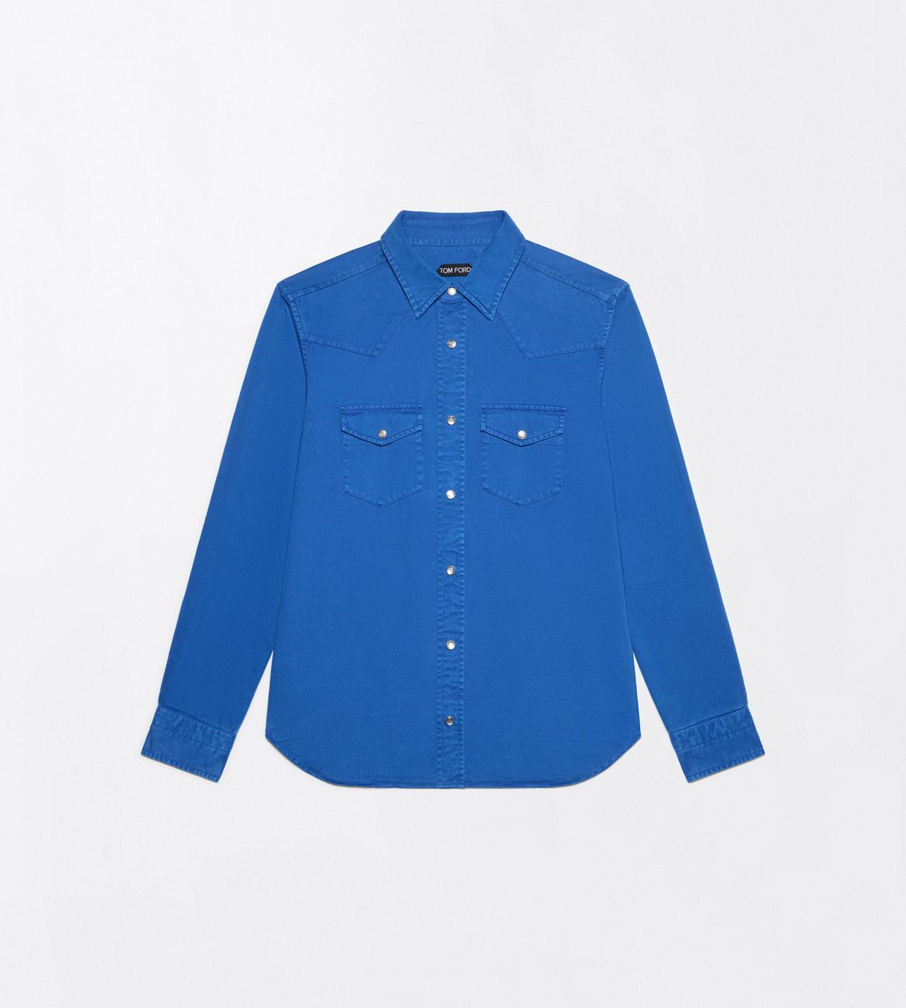 TOM FORD COTTON ROYAL BLUE PEACH TWILL WESTERN SHIRT